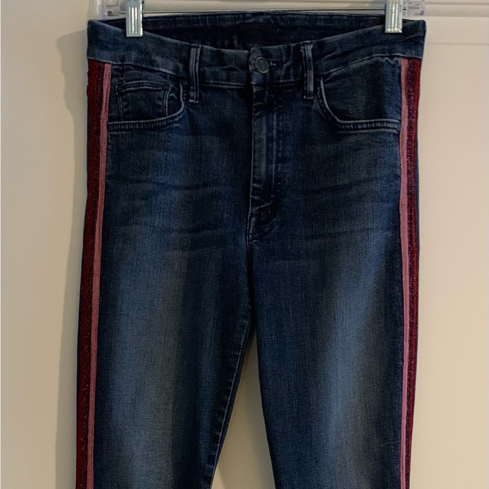 MOTHER HIGH WAISTED LOOKER Here Kitty Kitty Glitter Racer Jeans Size 28-$50